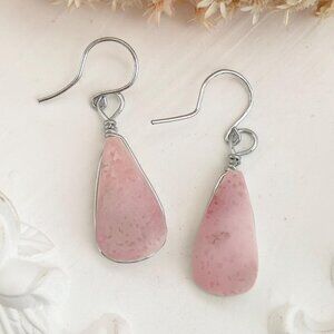 Teardrop Double Sided Mother of Pearl Pink & White Silver Toned Vintage Earrings